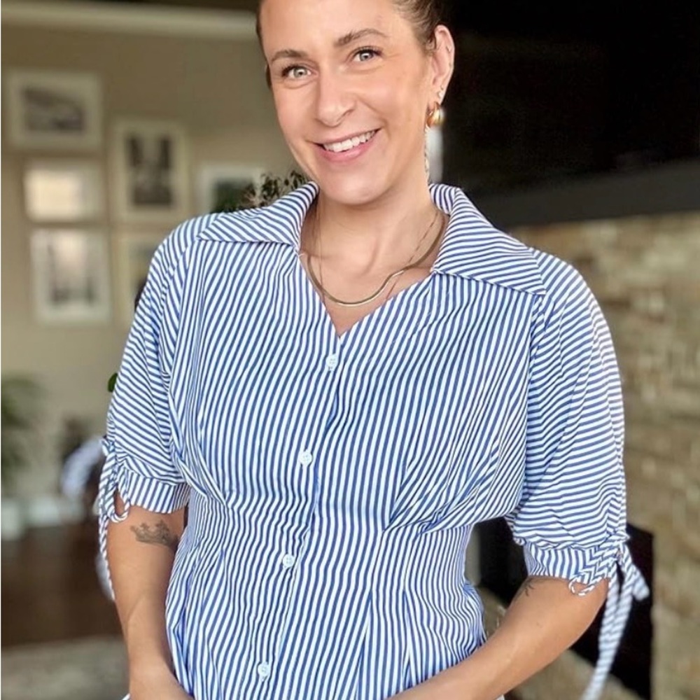 Blue and White Striped Women's Top
